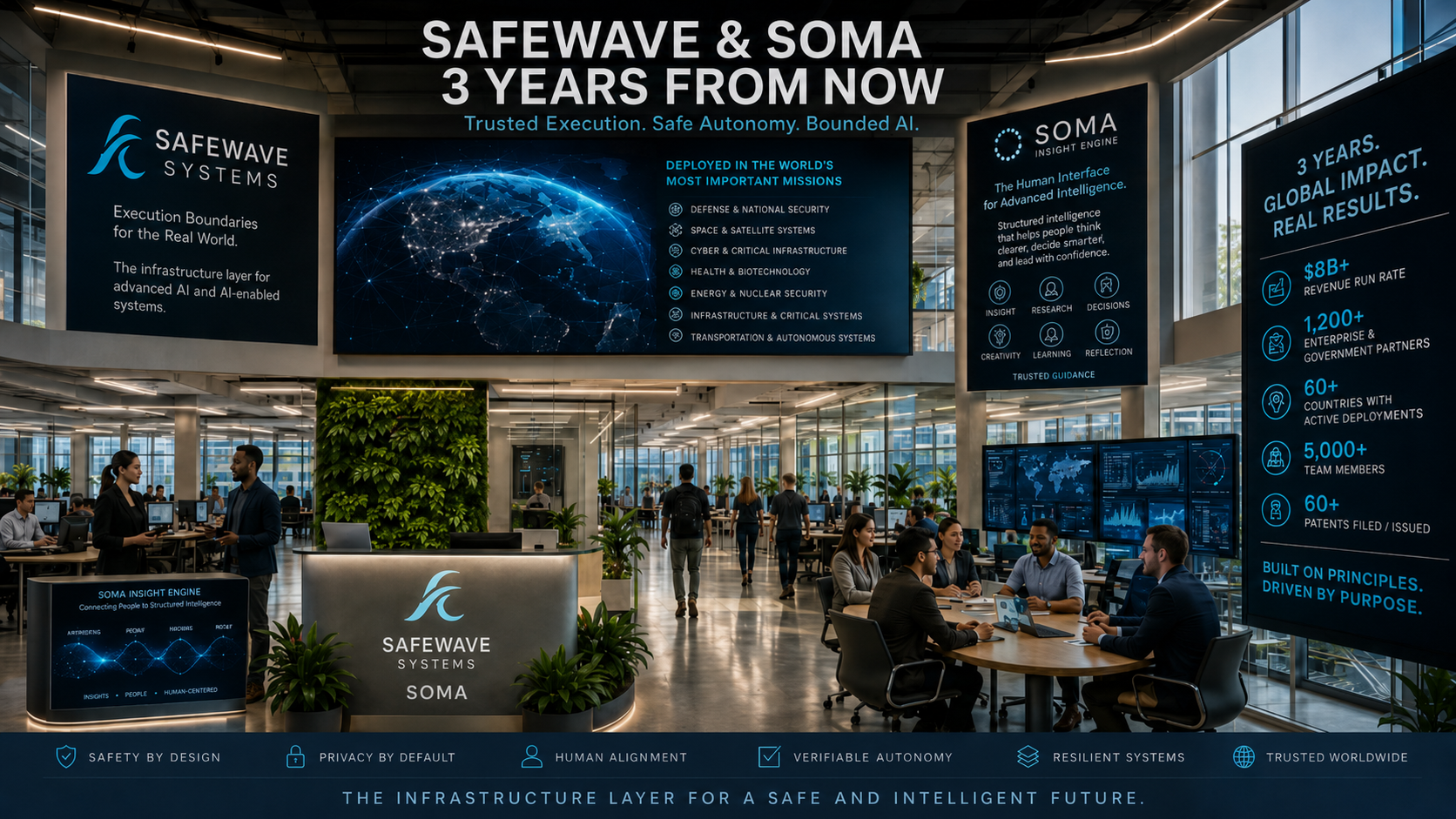 Illustrative future-state vision for SafeWave and SOMA three years from now